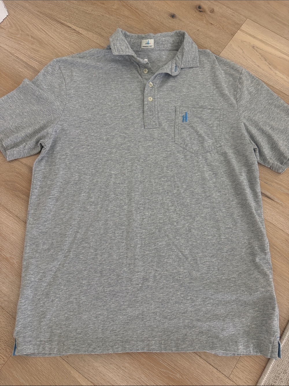 johnnie-O Heather Gray Polo with Chest Pocket and Blue Logo